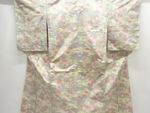 未使用品　垣根に花模様織出し十日町紬単衣着物